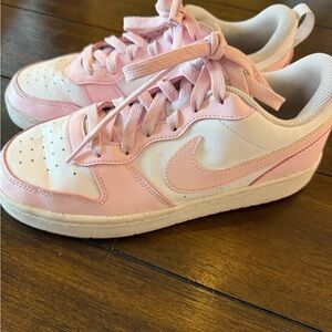 Kids Pink and White Nike Court Borough low sneakers